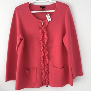 Talbots Size-1X/Petite Cotton‎ Cardigan Sweater Coral Pink Full Zip